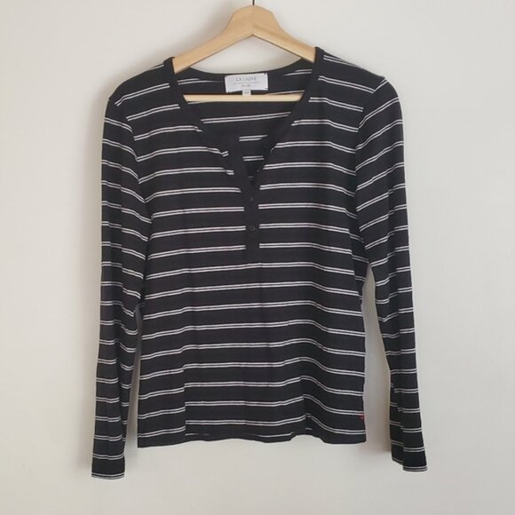 La Ligne Boyfriend Henley Striped Long Sleeve Oversized Top - Size XS - Picture 3 of 6